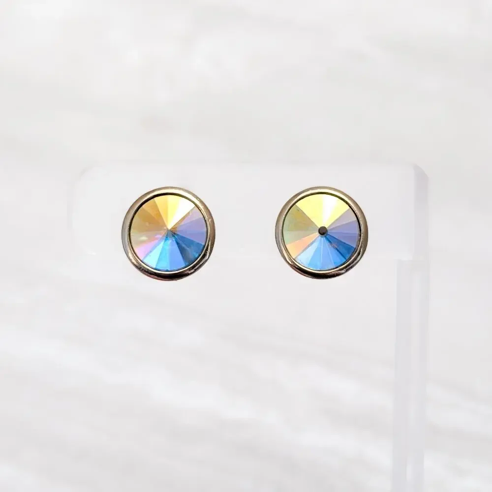 Vintage Avon Clip On Earrings Glam Iridescent Gem 5/8